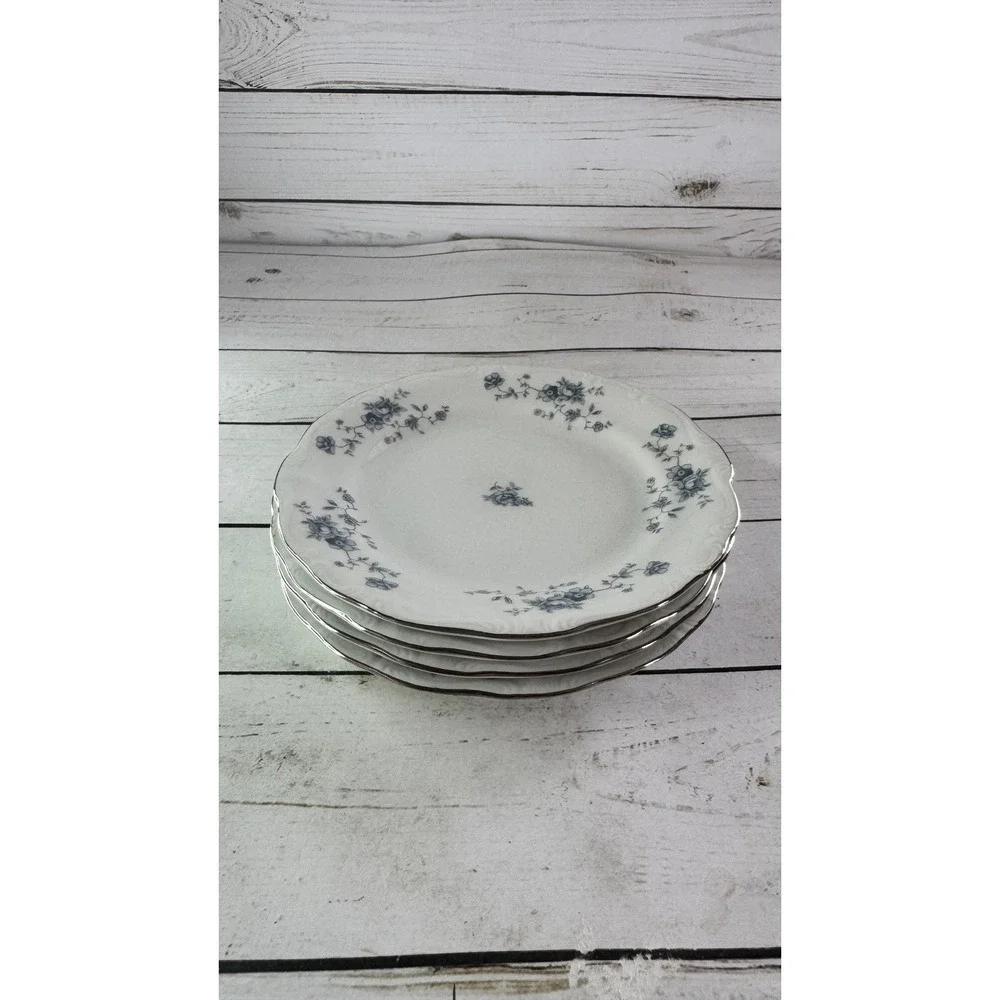 Johann Haviland‎ Blue Garland Bread Plates Set of 4 Bavaria Germany Platinum